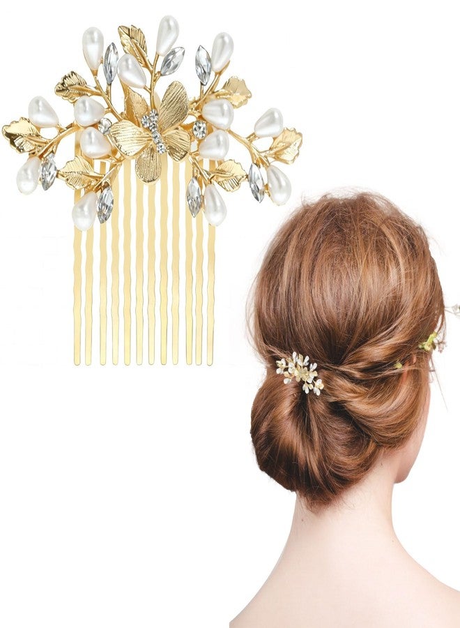 DeepSexual Bridal Pearl Hair Comb, Wedding Hair Accessories with Butterfly and Pearl Design for Bride and Bridesmaids (Golden) - Image 1